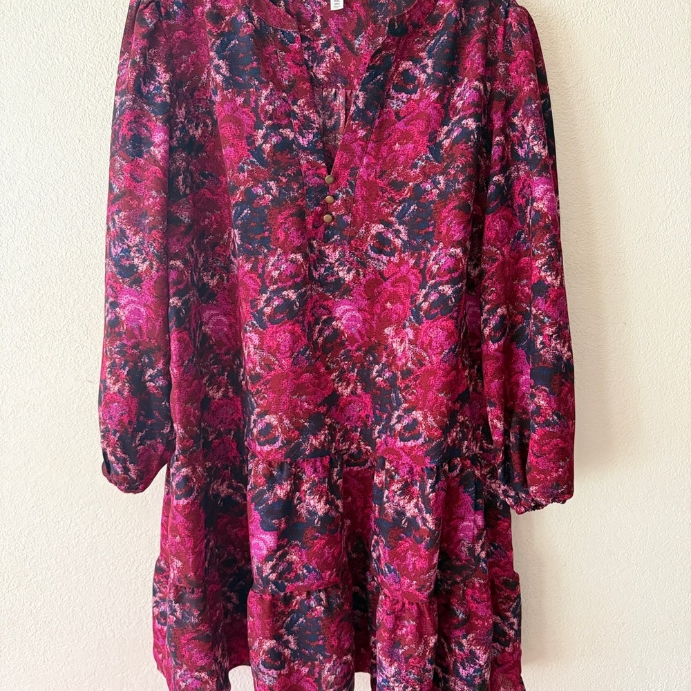 Time and Tru Vibrant Floral Long Sleeve tiered Dress size XXL(20)